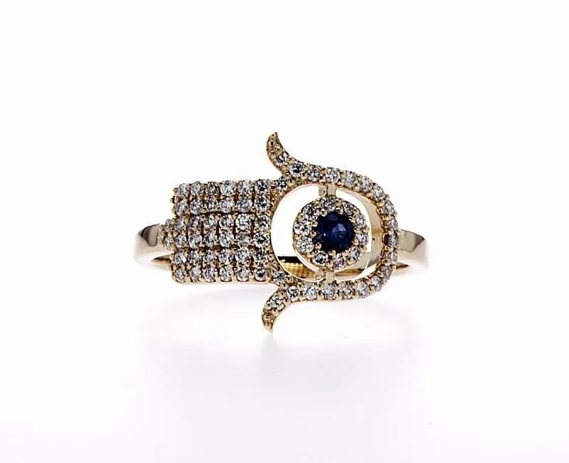 Hamsa Diamond Ring With Blue Sapphire ( 0.32Ctw)