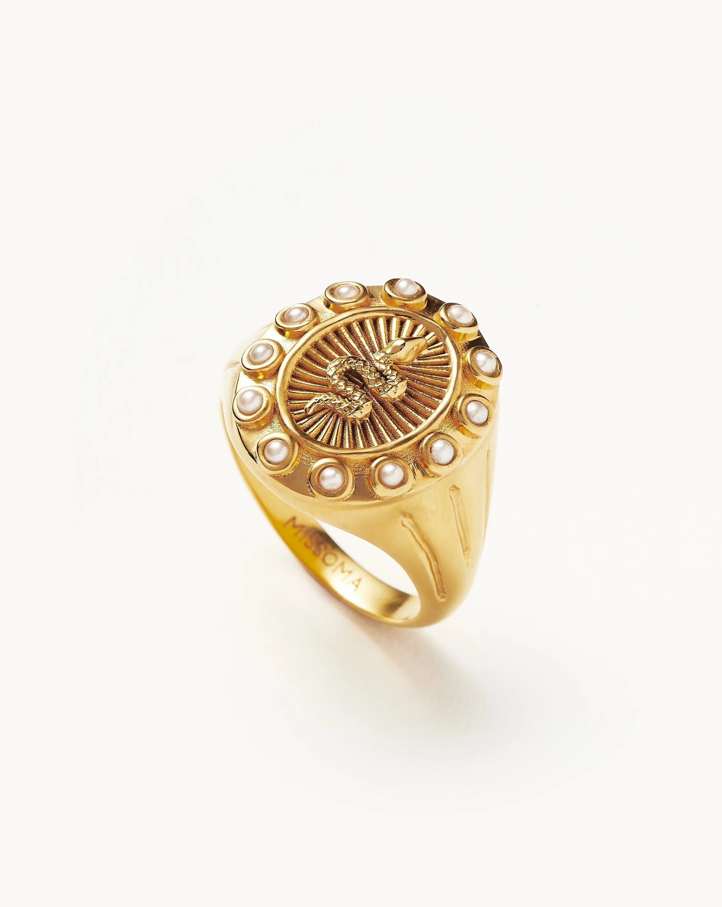 Harris Reed Serpent Pearl Signet Ring |18ct Gold Plated/Pearl