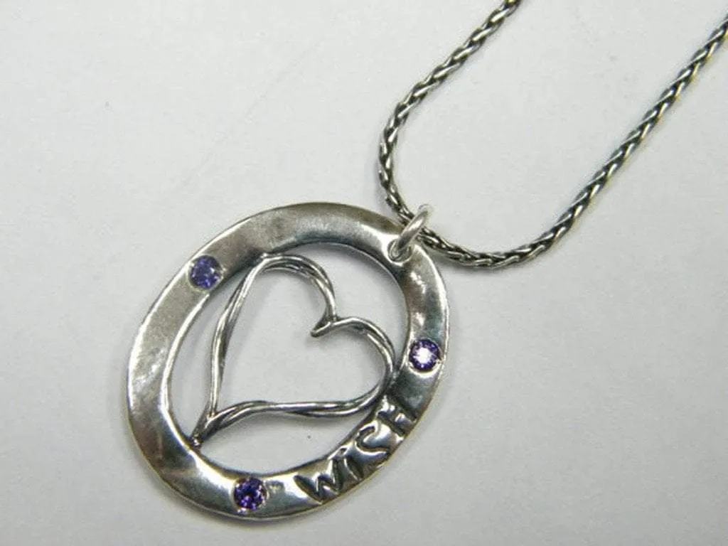 Heart necklace with CZ zircons engraved wish love jewelry