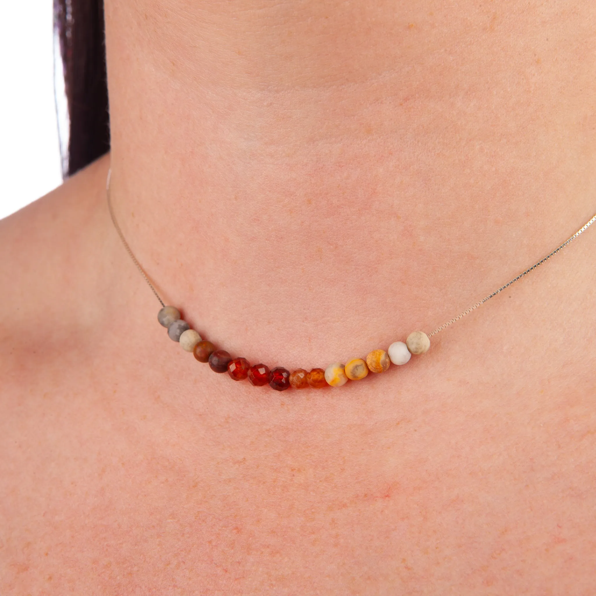 Hessonite & Crazy Lace Agate Adjustable Slide Chain Gemstone Necklace