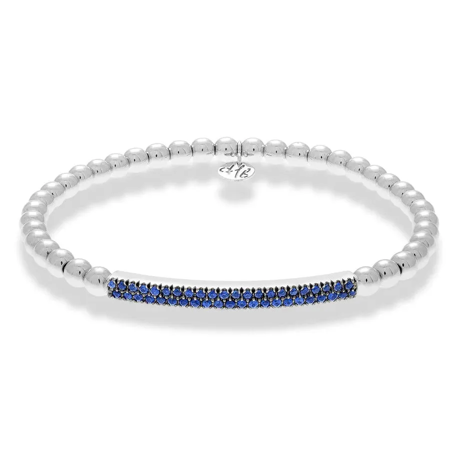 Hulchi Belluni Bracelet with Pave Sapphire ID Bar White Gold Stretch Stackable 21348H4BL-WS