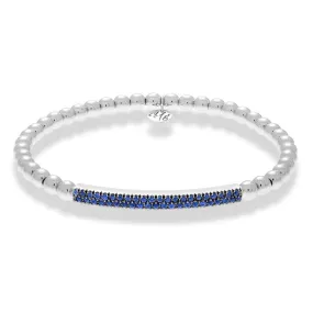 Hulchi Belluni Bracelet with Pave Sapphire ID Bar White Gold Stretch Stackable 21348H4BL-WS