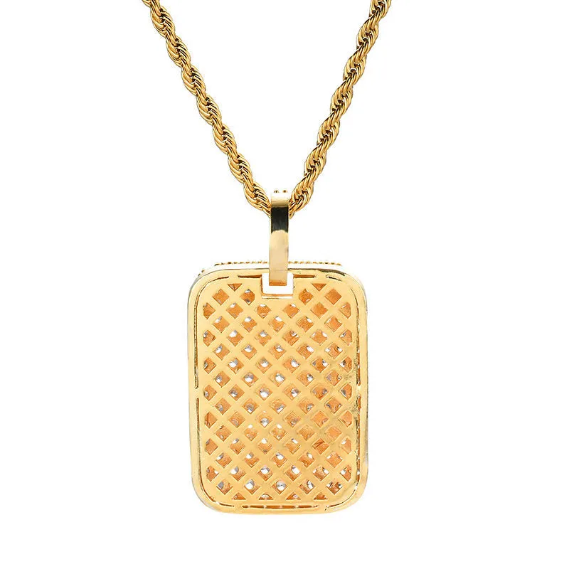 Iced Out Dog Tag Pendant - Gold