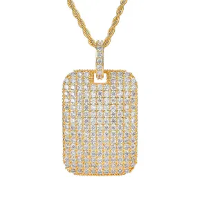 Iced Out Dog Tag Pendant - Gold