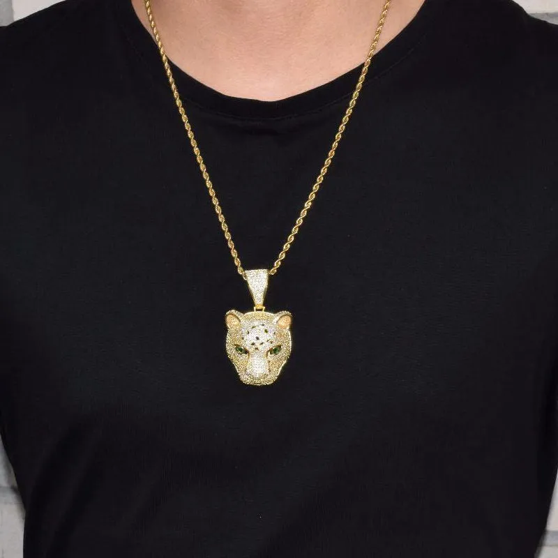 Iced Out Leopard Pendant - Gold