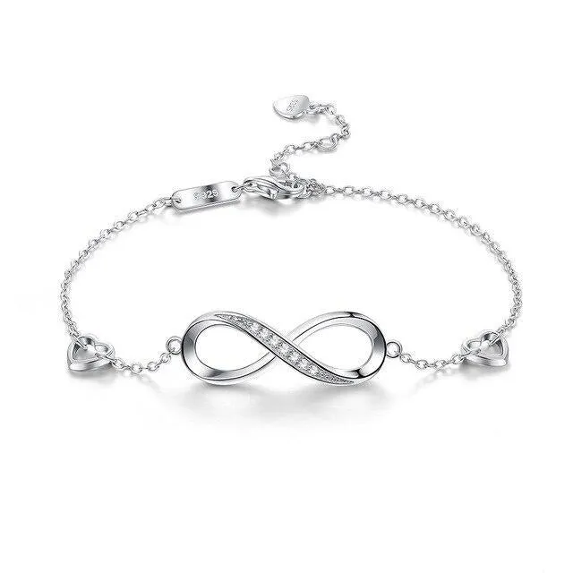 Infinity Cubic Zirconia 925 Sterling Silver Necklace, Bracelet & Earrings Wedding Jewelry Set