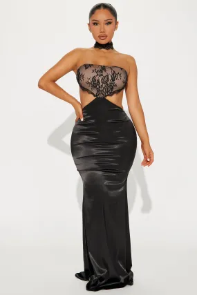 Kali Lace Satin Gown - Black