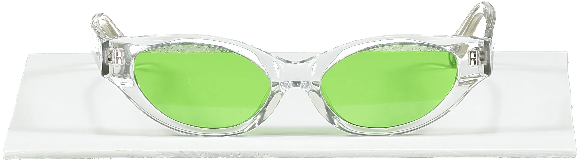 Karen Wazen Green Lens Slim Cat Eye Sunglasses