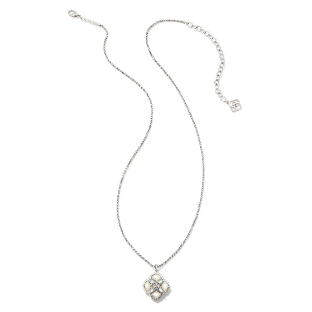 Kendra Scott Dira Stone Rhodium Short Pendant Necklace in Ivory Mix