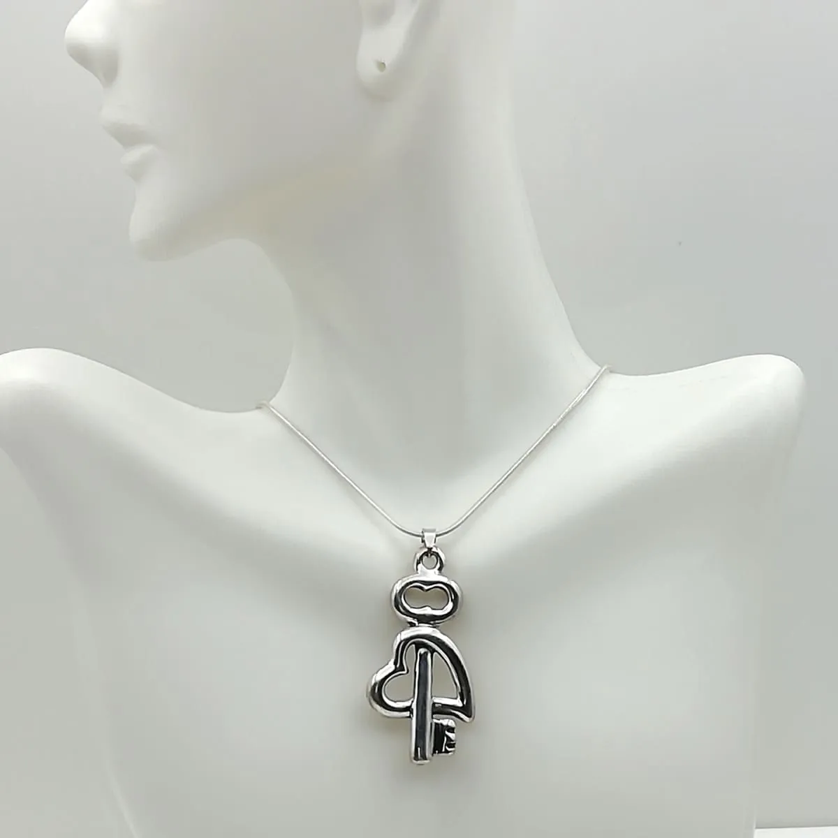 Key to your heart pendant - Silver key pendant - Charm for lovers - Silver charm necklace - PD47