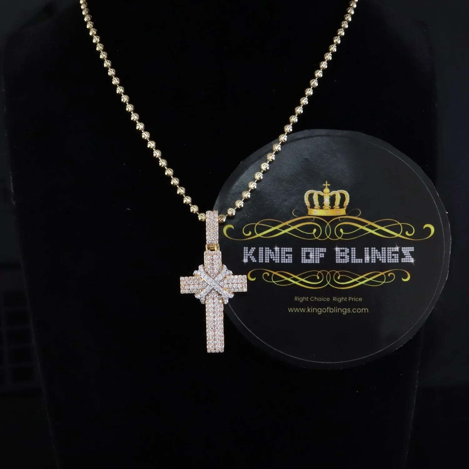 King Of Bling's 925 Sterling Yellow Silver 2.00ct VVS D Clr.Moissanite Cross Pendant Men/ Women.