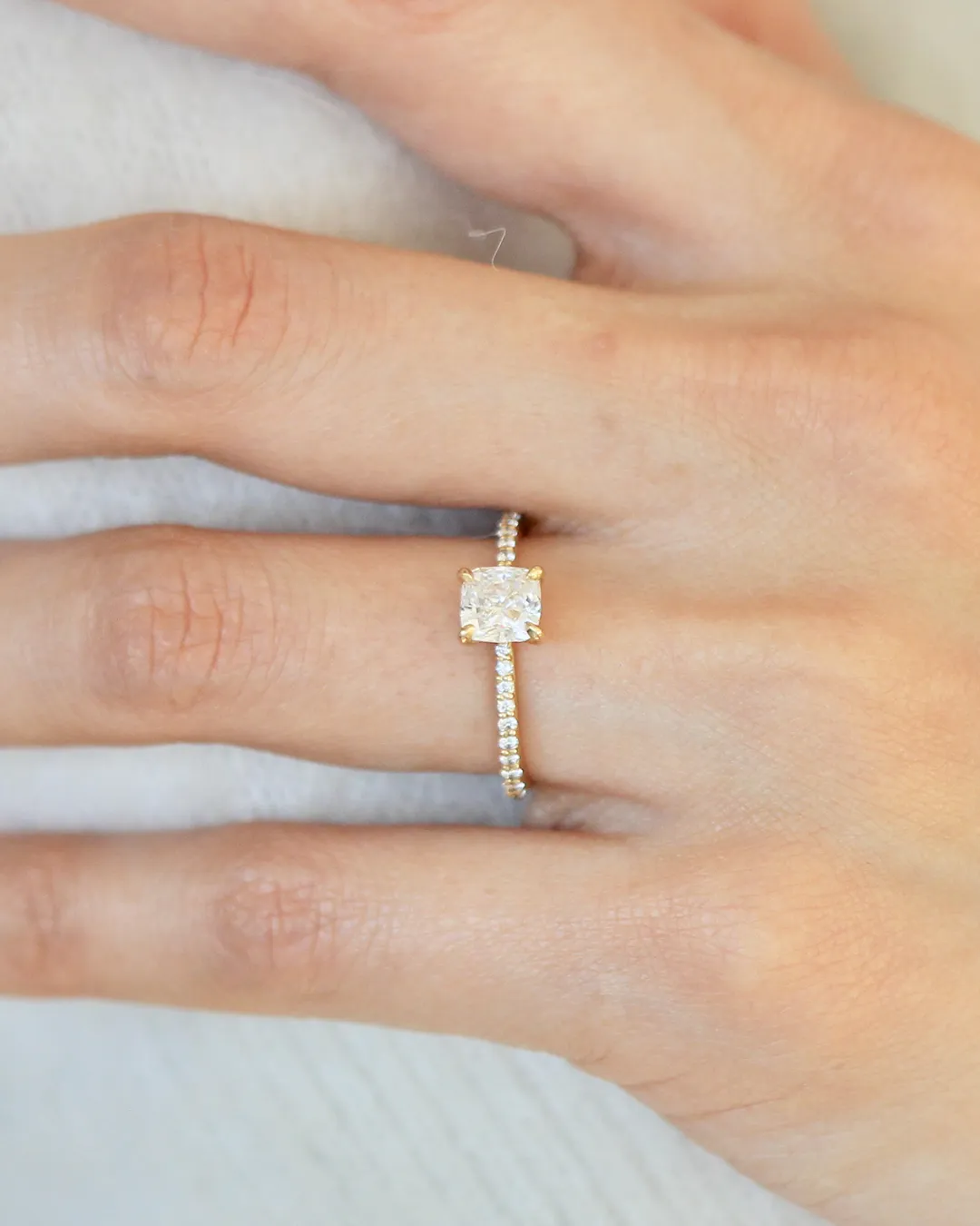 Lara / White Cushion   Pave Ring