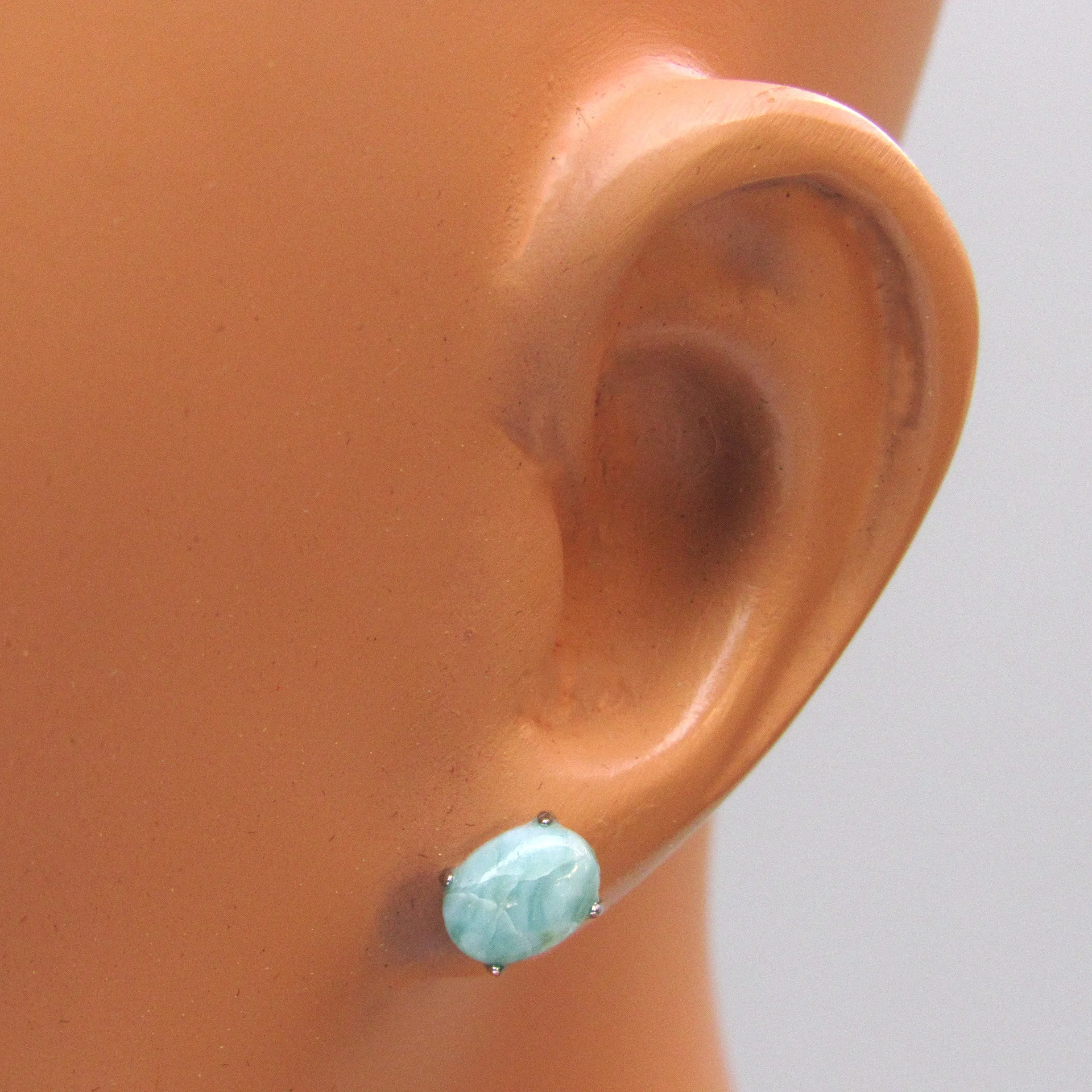 Larimar gemstone and Sterling Silver Stud Earrings