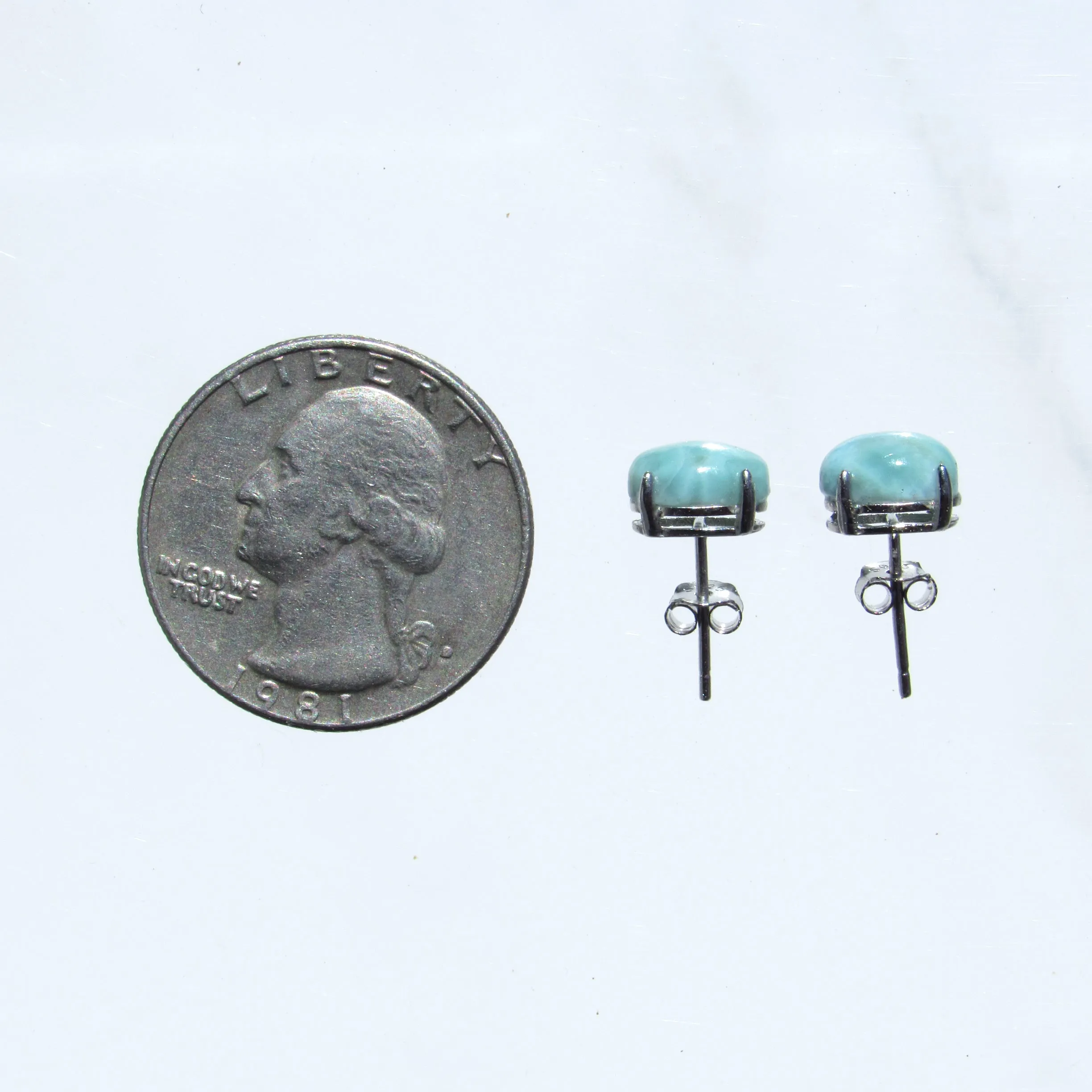 Larimar gemstone and Sterling Silver Stud Earrings