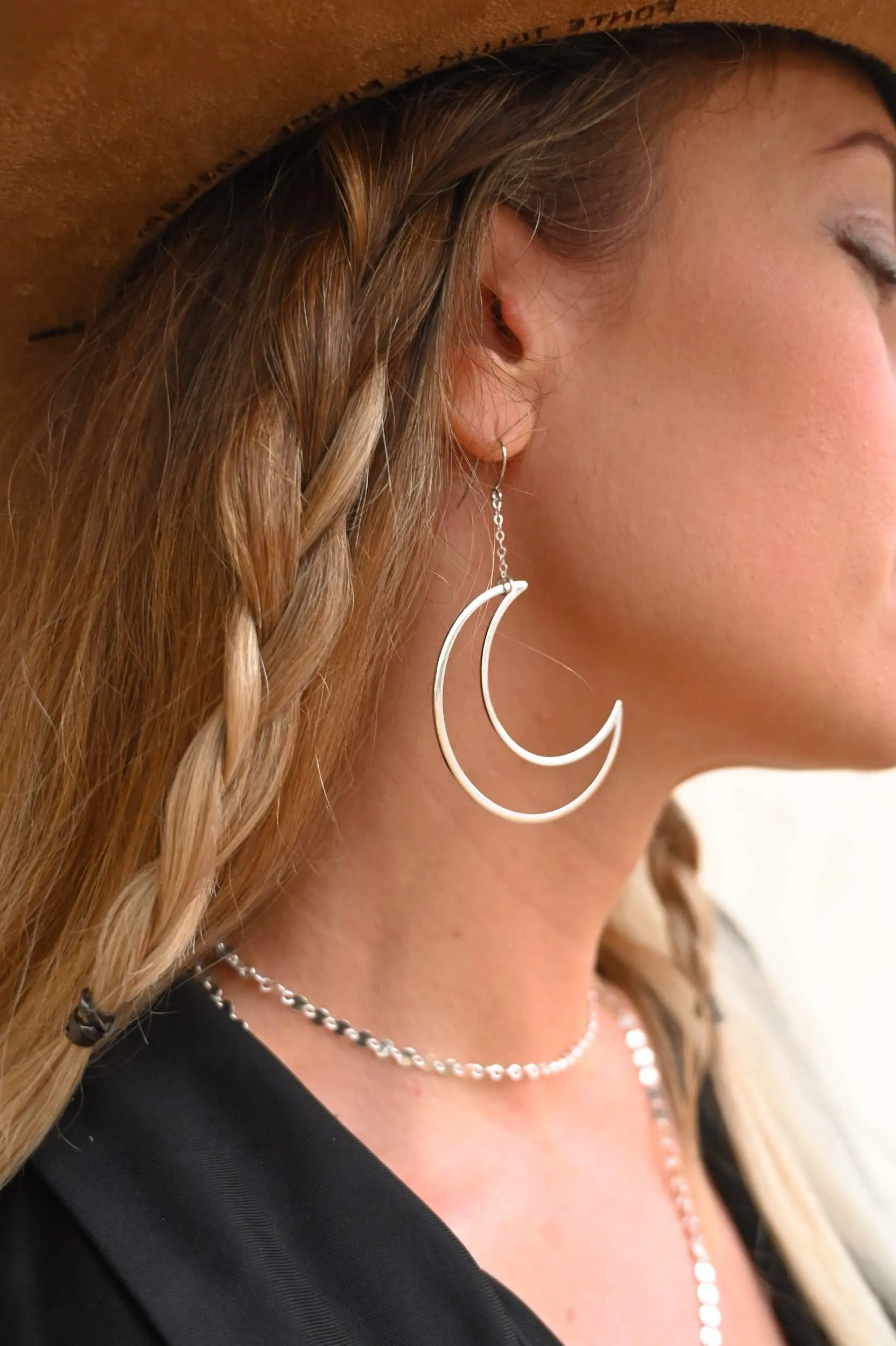 Lighting The Way Silver Moon Earrings