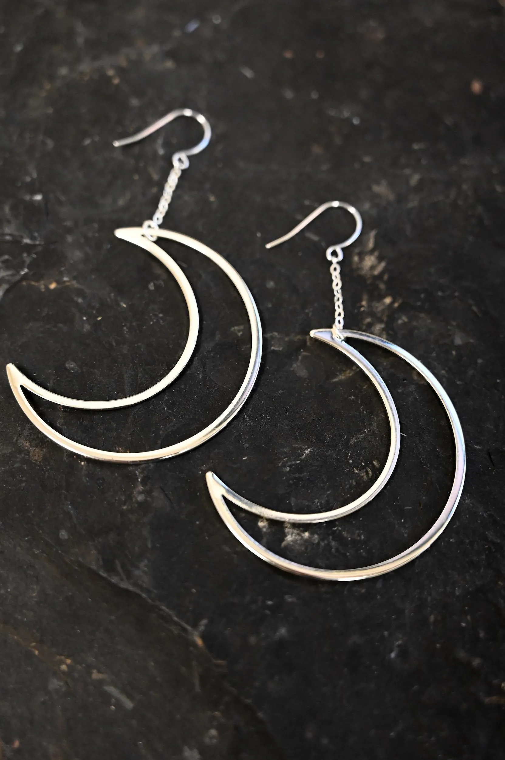 Lighting The Way Silver Moon Earrings