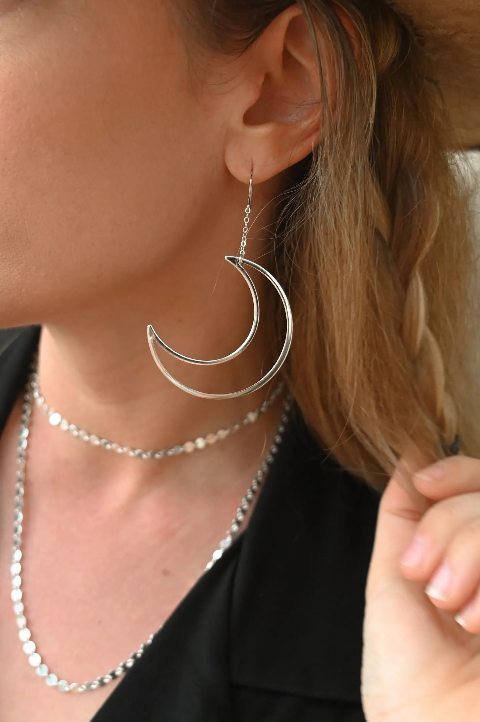 Lighting The Way Silver Moon Earrings