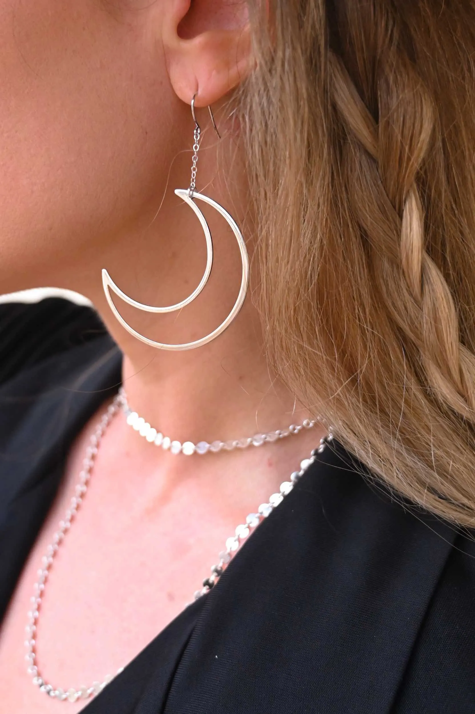 Lighting The Way Silver Moon Earrings