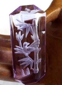 Lovely Lavender Crystal Bamboo and Bird Pendant (CP50)