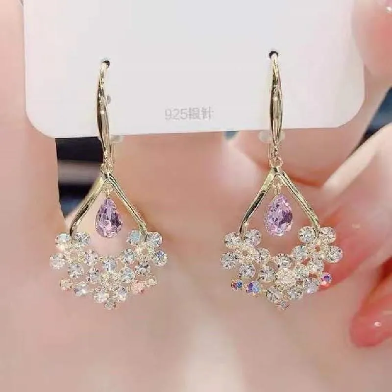 Luxury Water Drop Flower Amethyst Zircon Earrings