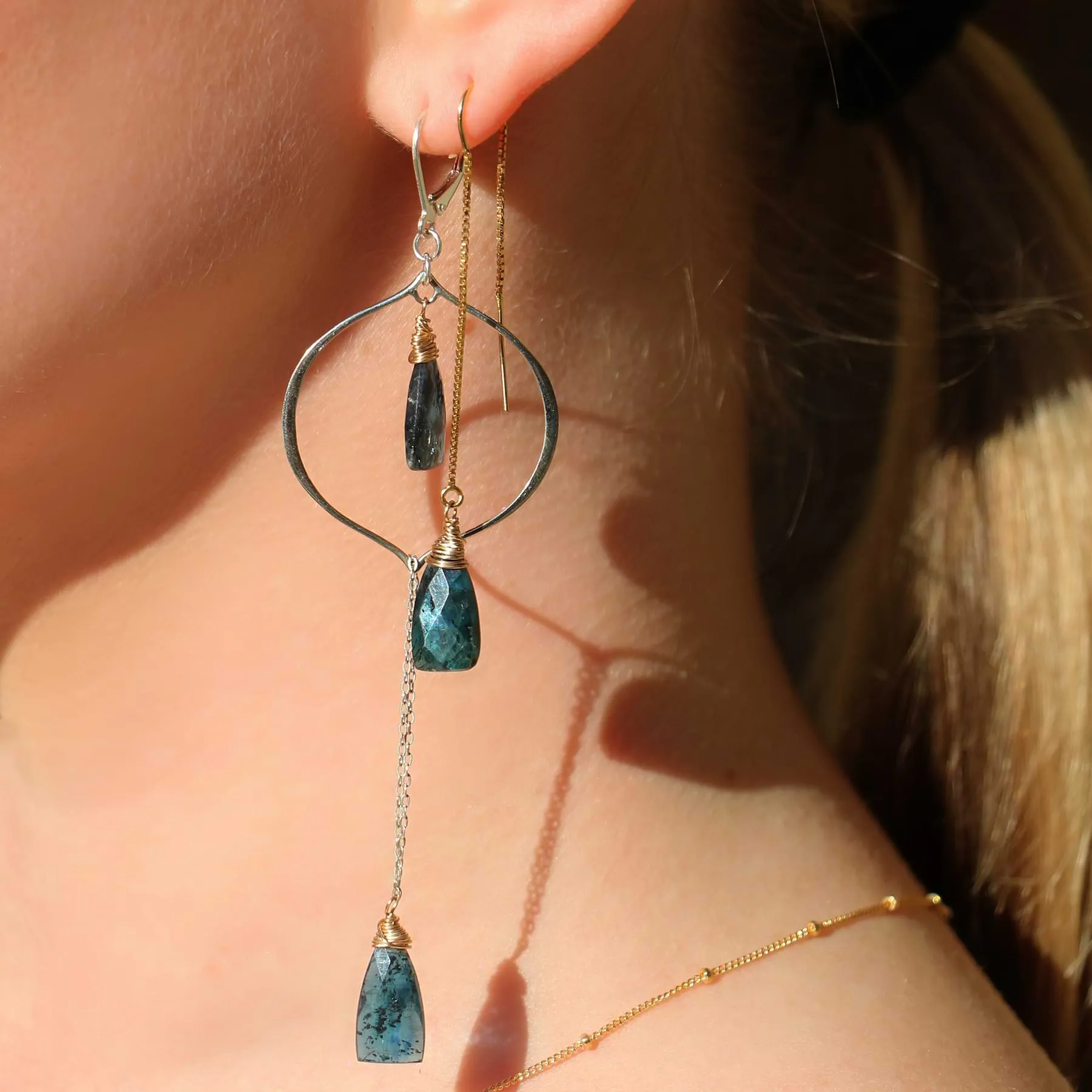 Marina - Kyanite Gold Thread Earrings