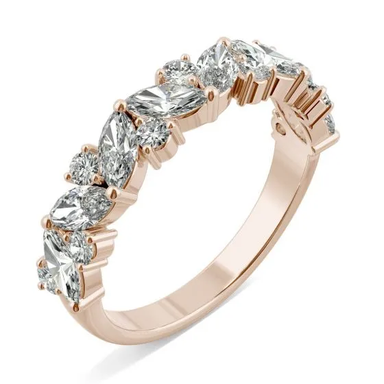 Marquise & Round Accented Anniversary Band 1.31CTW in 14K Rose Gold