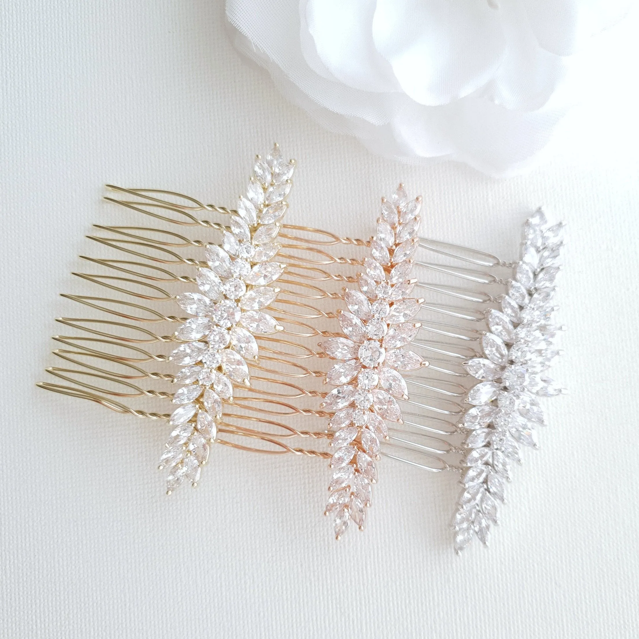 Marquise Hair Comb for Brides in Rose Gold-Giselle