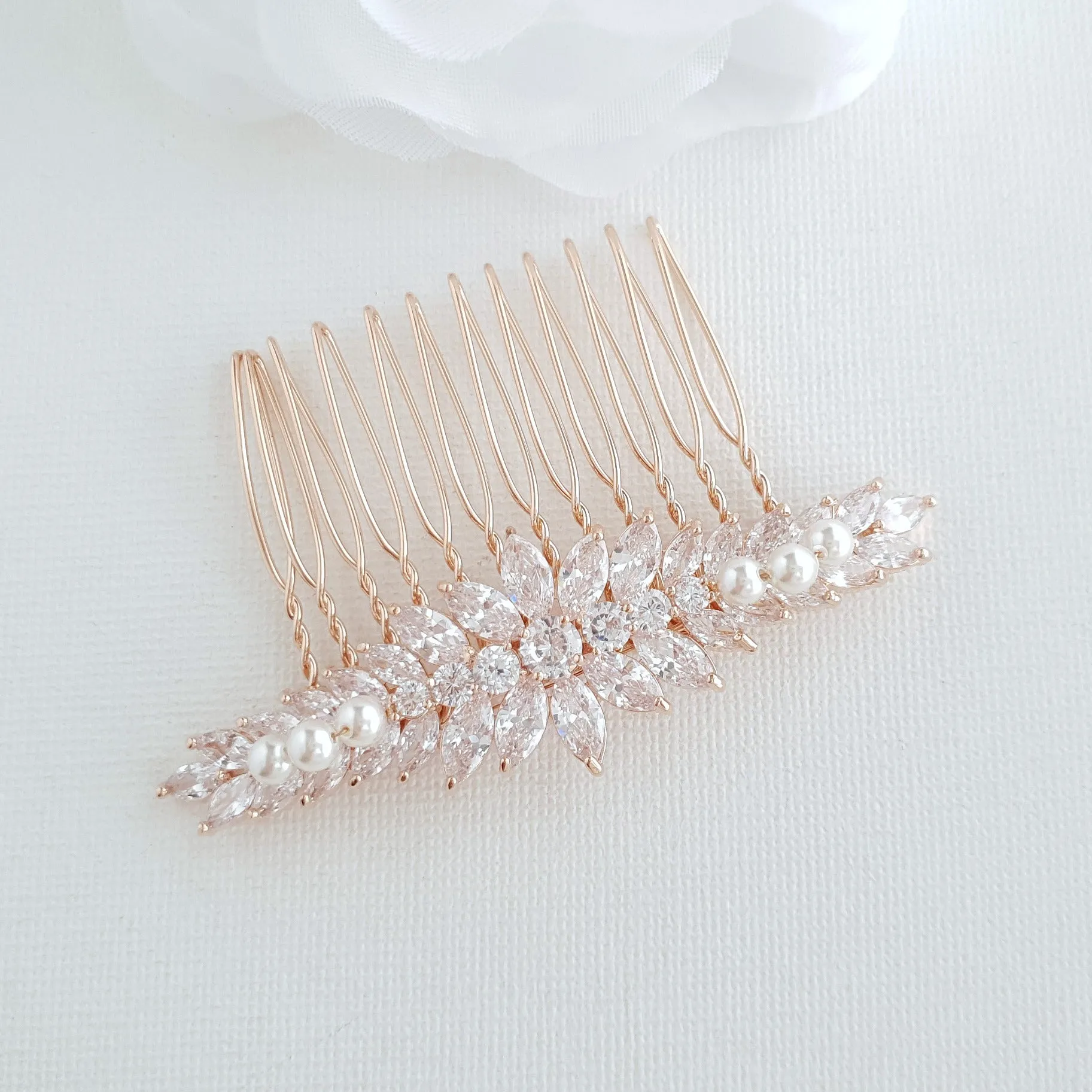 Marquise Hair Comb for Brides in Rose Gold-Giselle