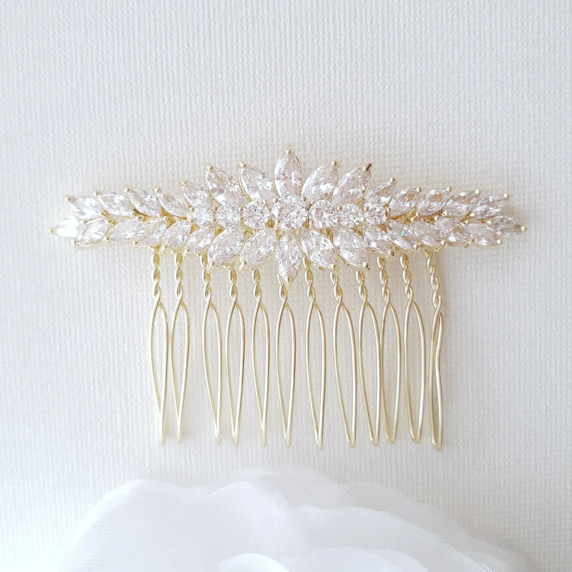 Marquise Hair Comb for Brides in Rose Gold-Giselle