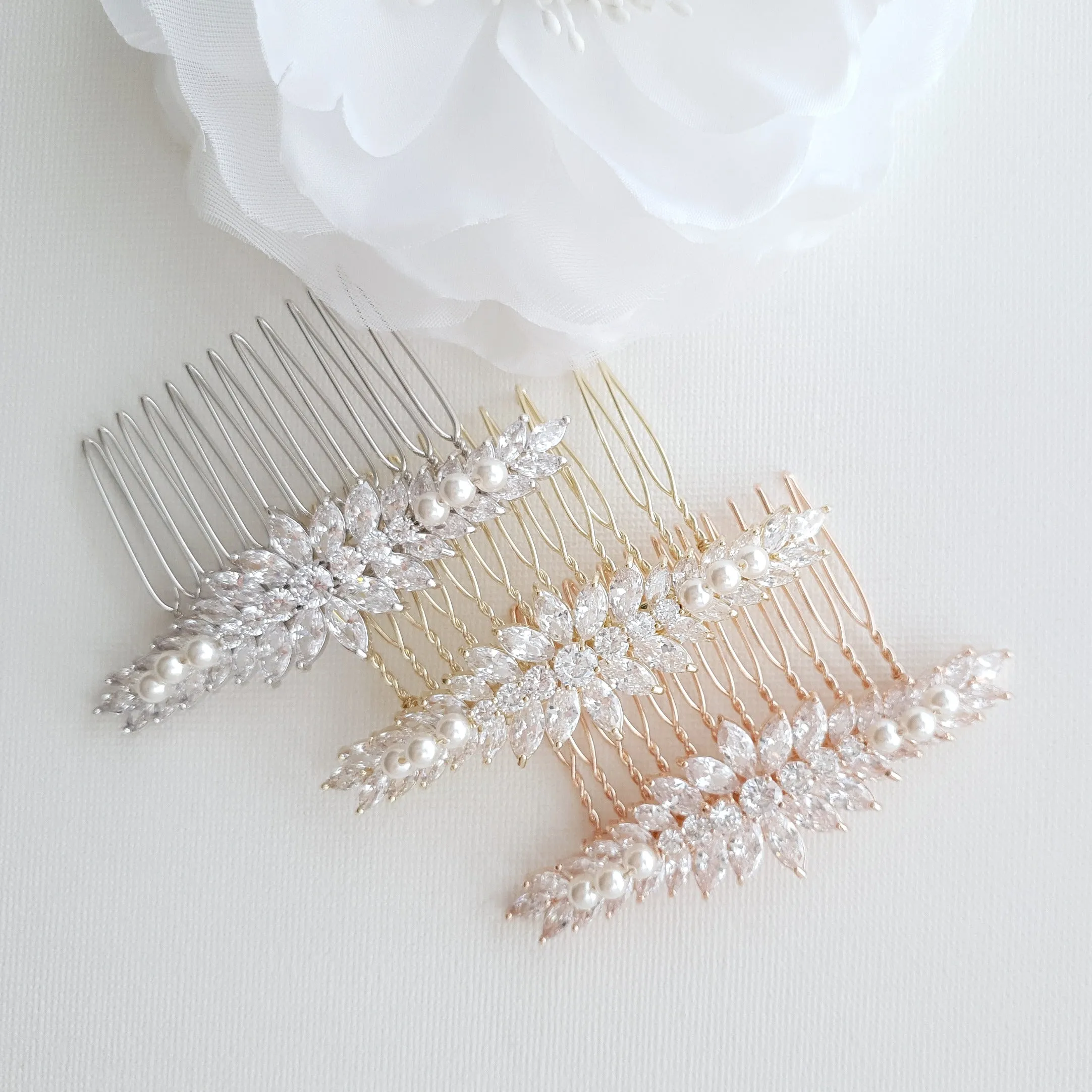 Marquise Hair Comb for Brides in Rose Gold-Giselle