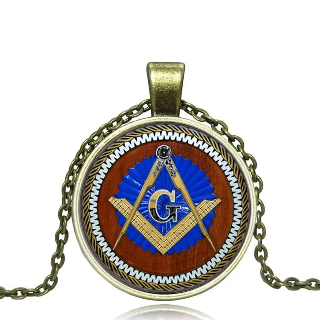 Masonic Freemason Square Compass Necklace & Pocket Watch Chain Gift Set