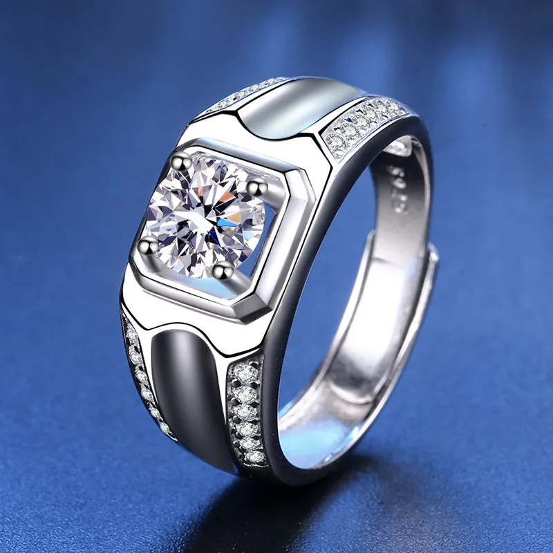 Men's Concave Edge Double Row Diamond Moissanite Ring