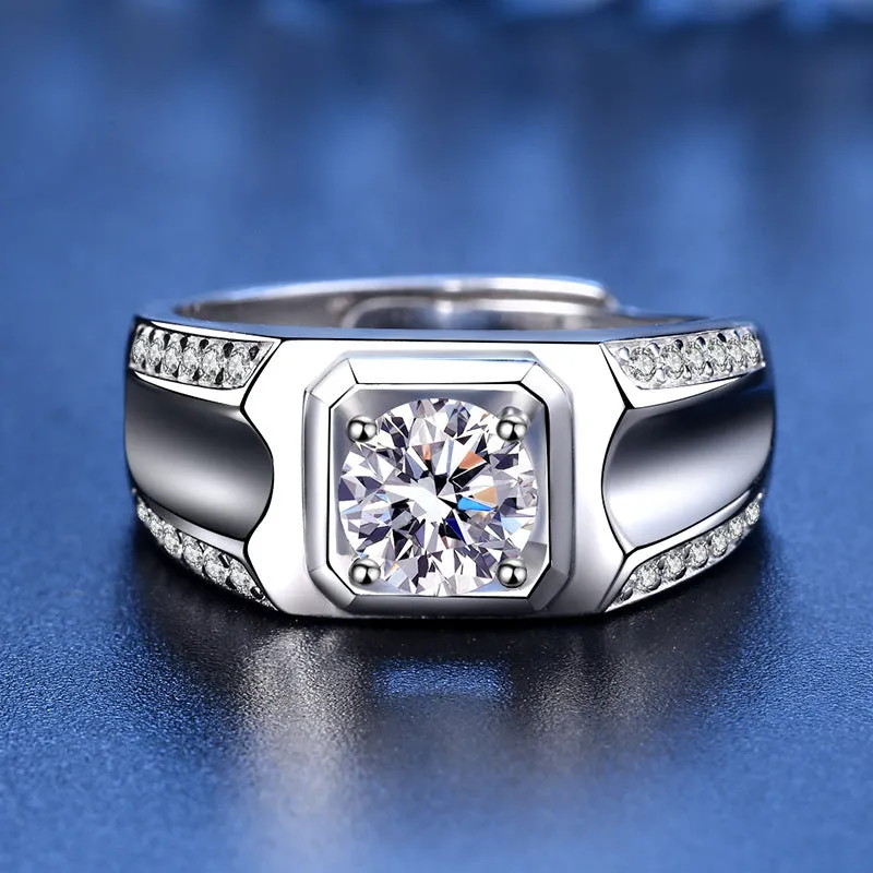 Men's Concave Edge Double Row Diamond Moissanite Ring