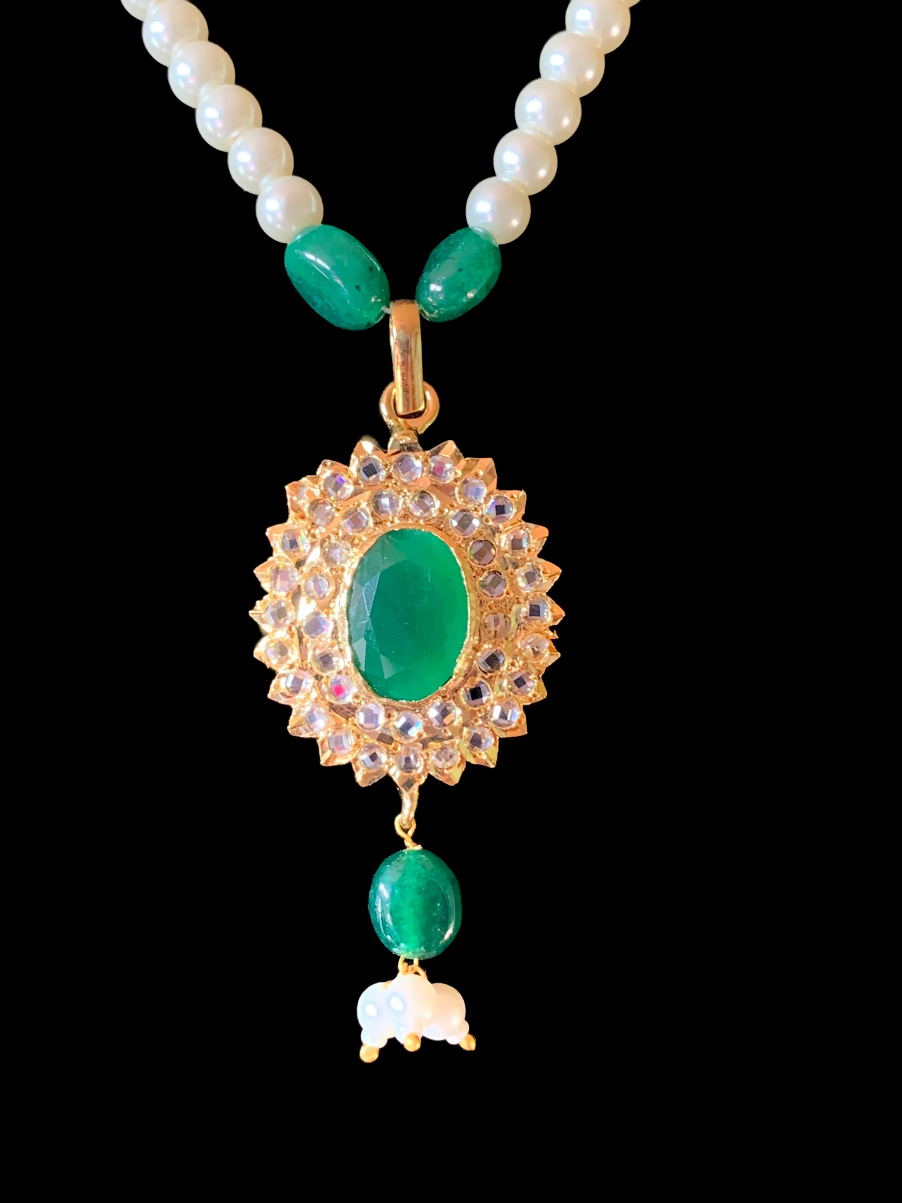 MEYAM Hyderabadi pendant set in green ( READY TO SHIP)