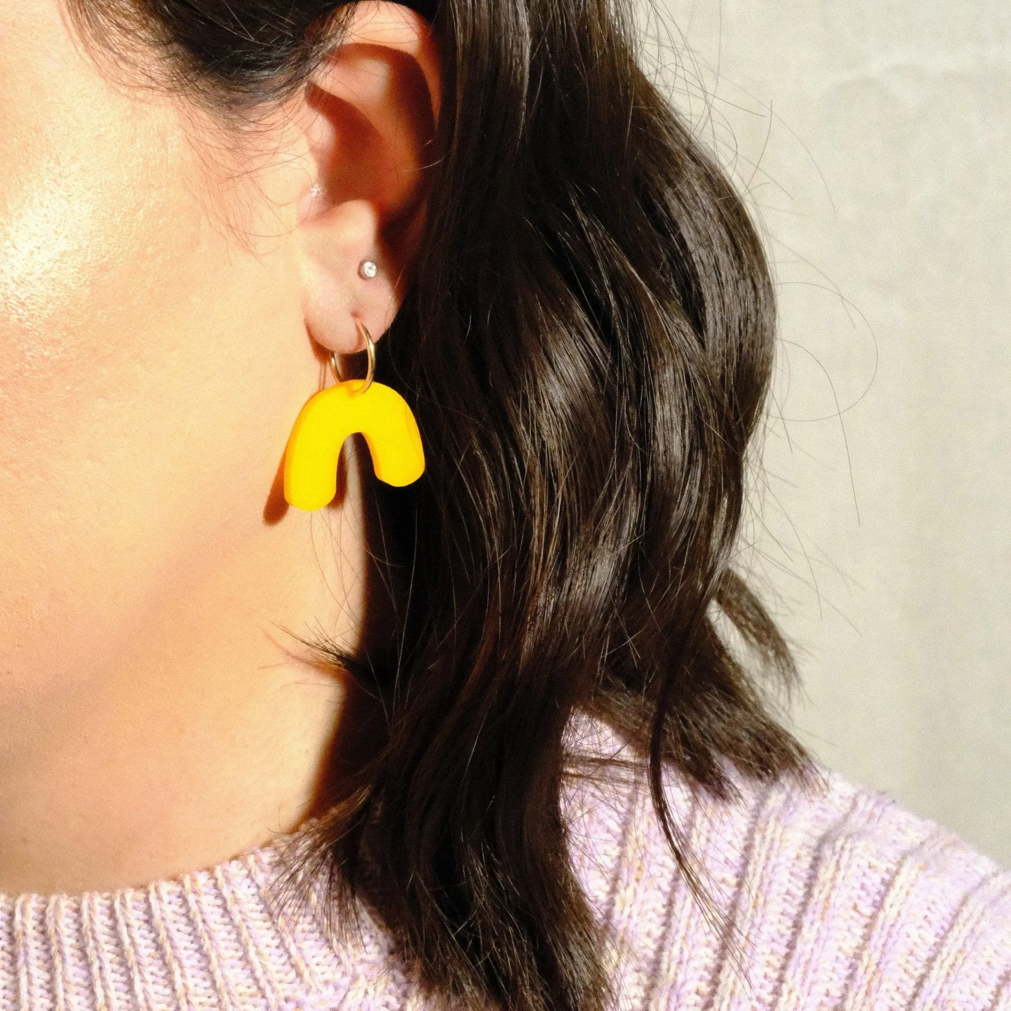 Mini Arch Hoop Earrings - Amber Yellow