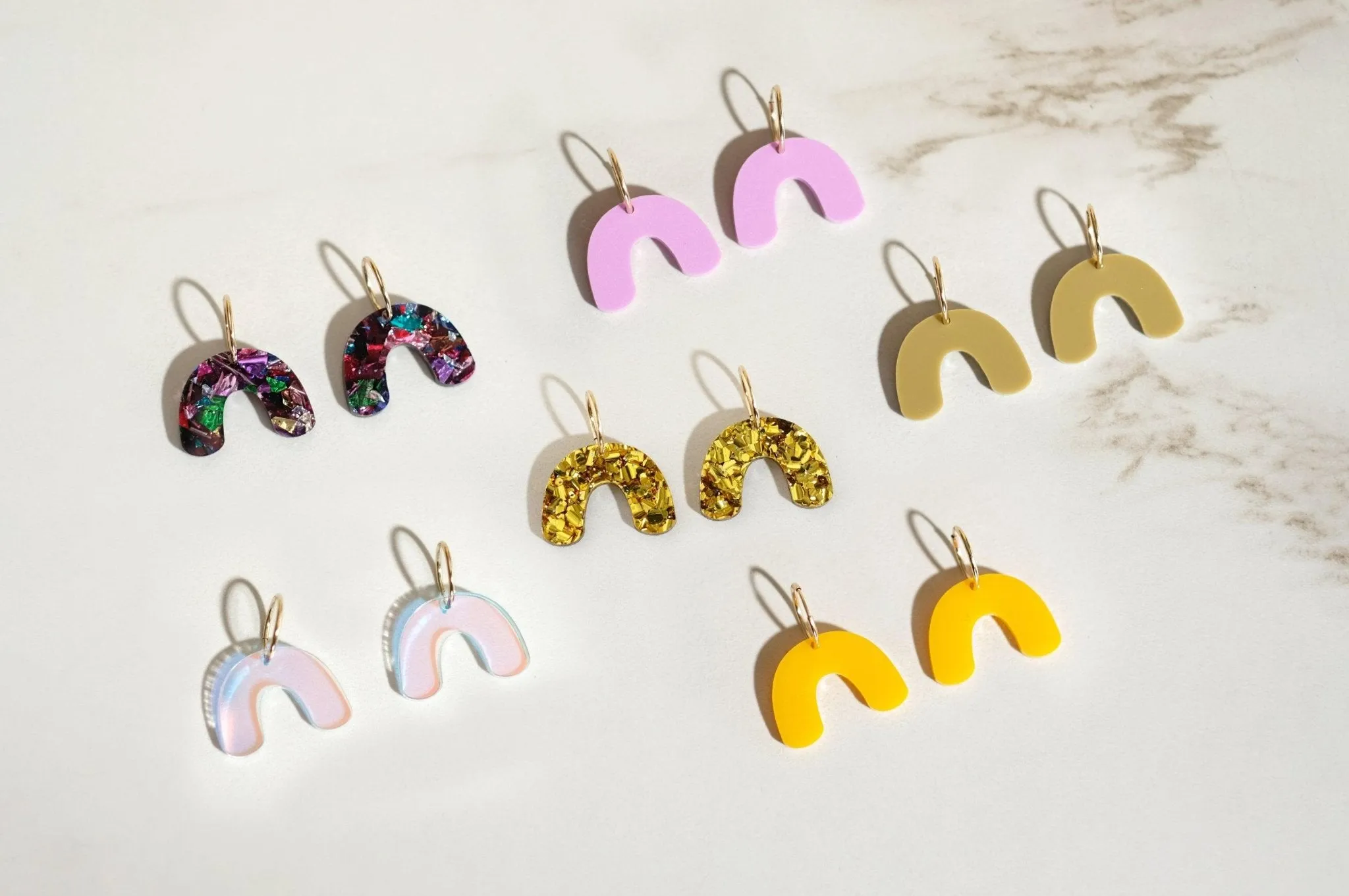 Mini Arch Hoop Earrings - Amber Yellow