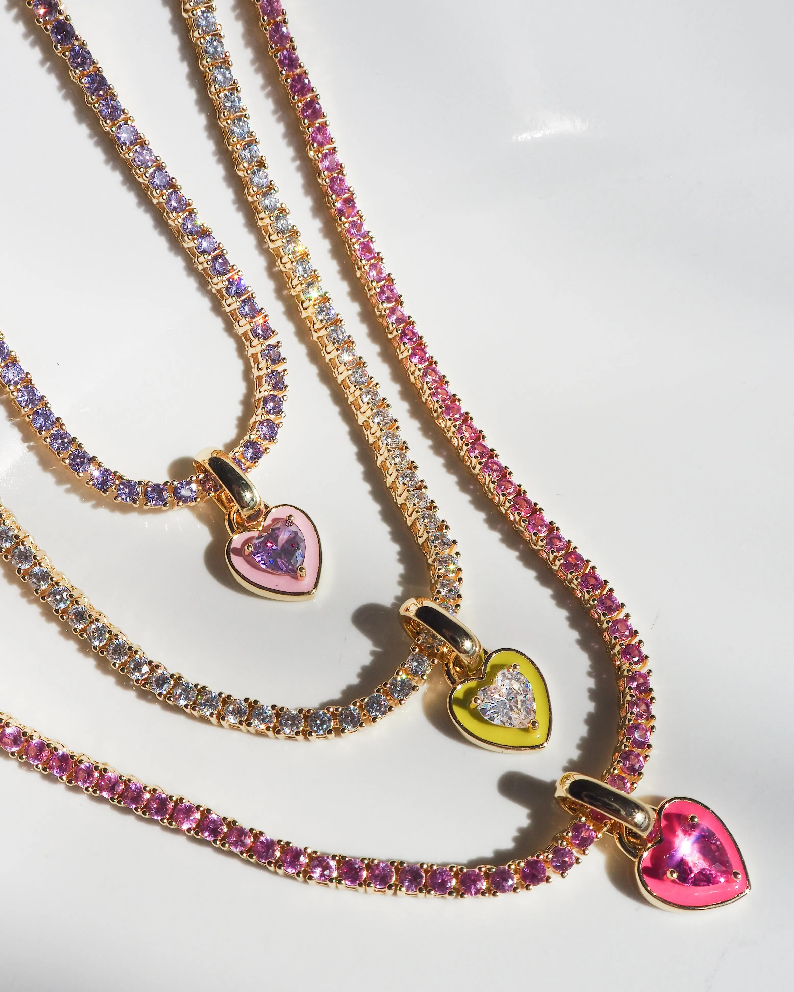 Mini Ballier Necklace with Heart Charm- Pink- Gold