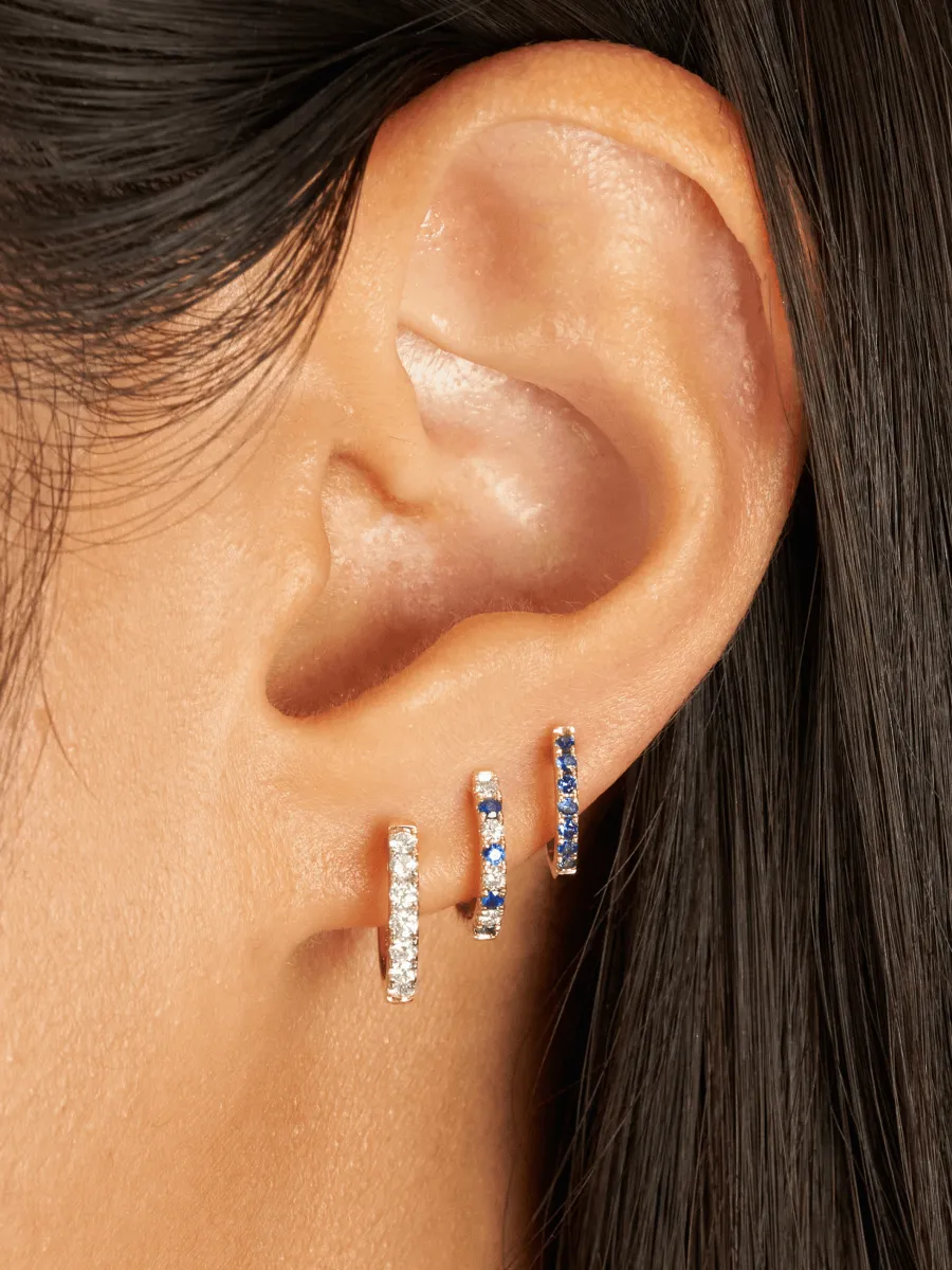 Mini Blue Sapphire Huggie Earrings 14K