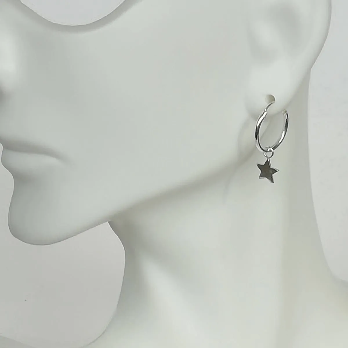 Minimalist Hoops - Silver Star Charm - Celestial Earrings - 12mm Hoops - Small Hoop Earrings - Cartilage Hoops - Star Earrings - E340