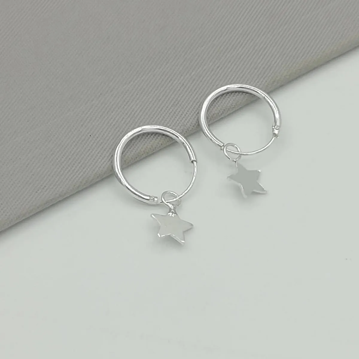 Minimalist Hoops - Silver Star Charm - Celestial Earrings - 12mm Hoops - Small Hoop Earrings - Cartilage Hoops - Star Earrings - E340