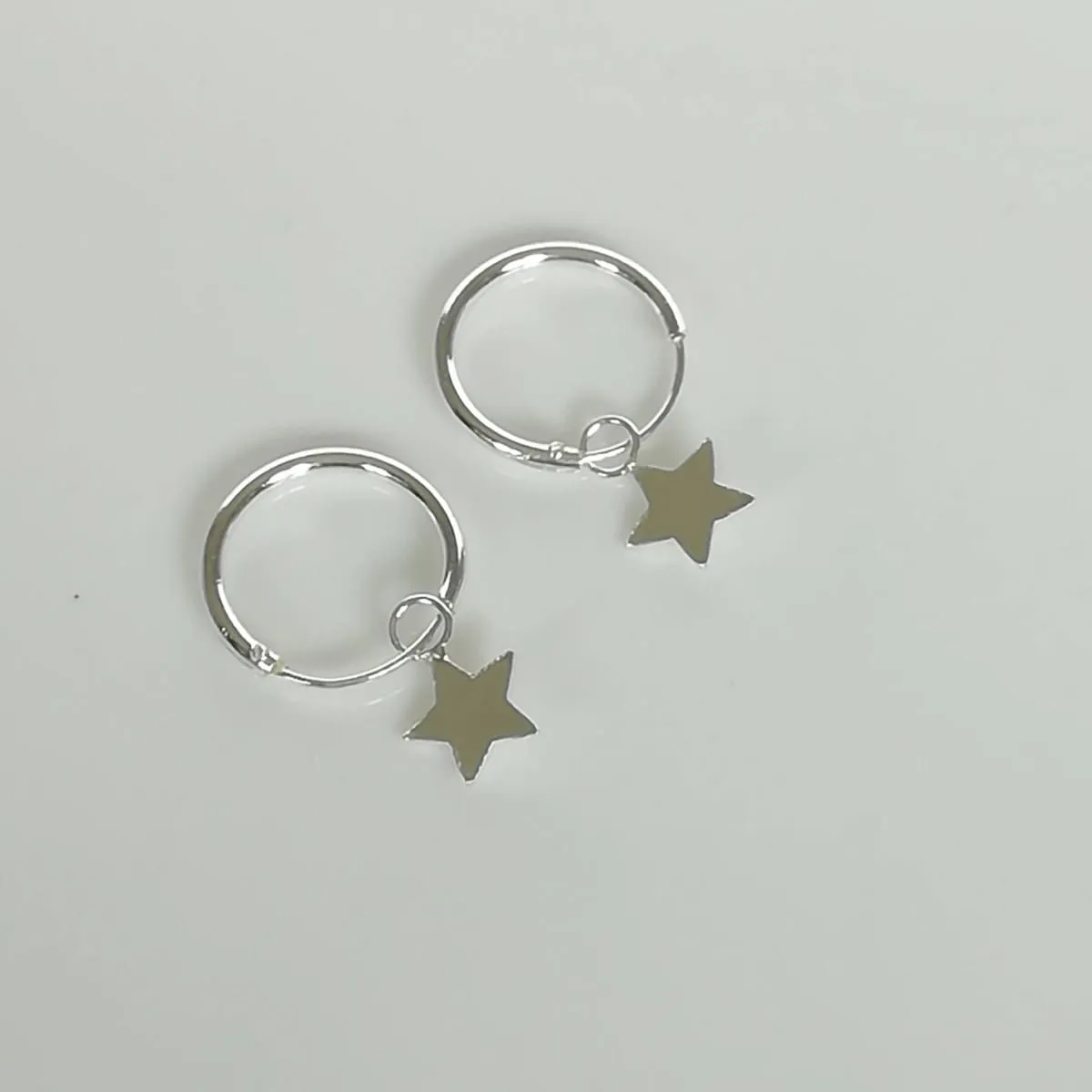 Minimalist Hoops - Silver Star Charm - Celestial Earrings - 12mm Hoops - Small Hoop Earrings - Cartilage Hoops - Star Earrings - E340