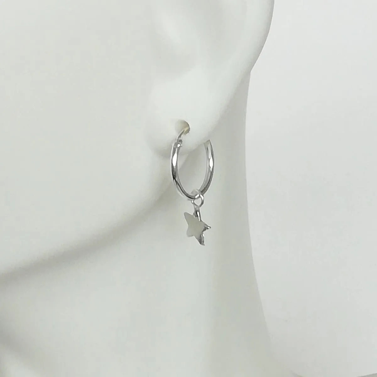 Minimalist Hoops - Silver Star Charm - Celestial Earrings - 12mm Hoops - Small Hoop Earrings - Cartilage Hoops - Star Earrings - E340