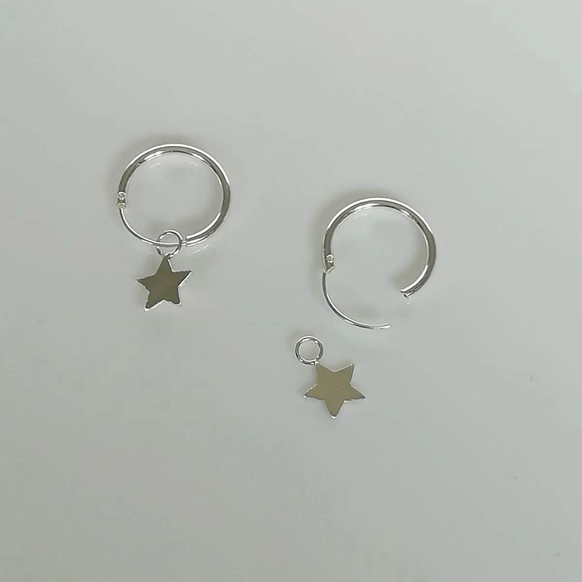 Minimalist Hoops - Silver Star Charm - Celestial Earrings - 12mm Hoops - Small Hoop Earrings - Cartilage Hoops - Star Earrings - E340