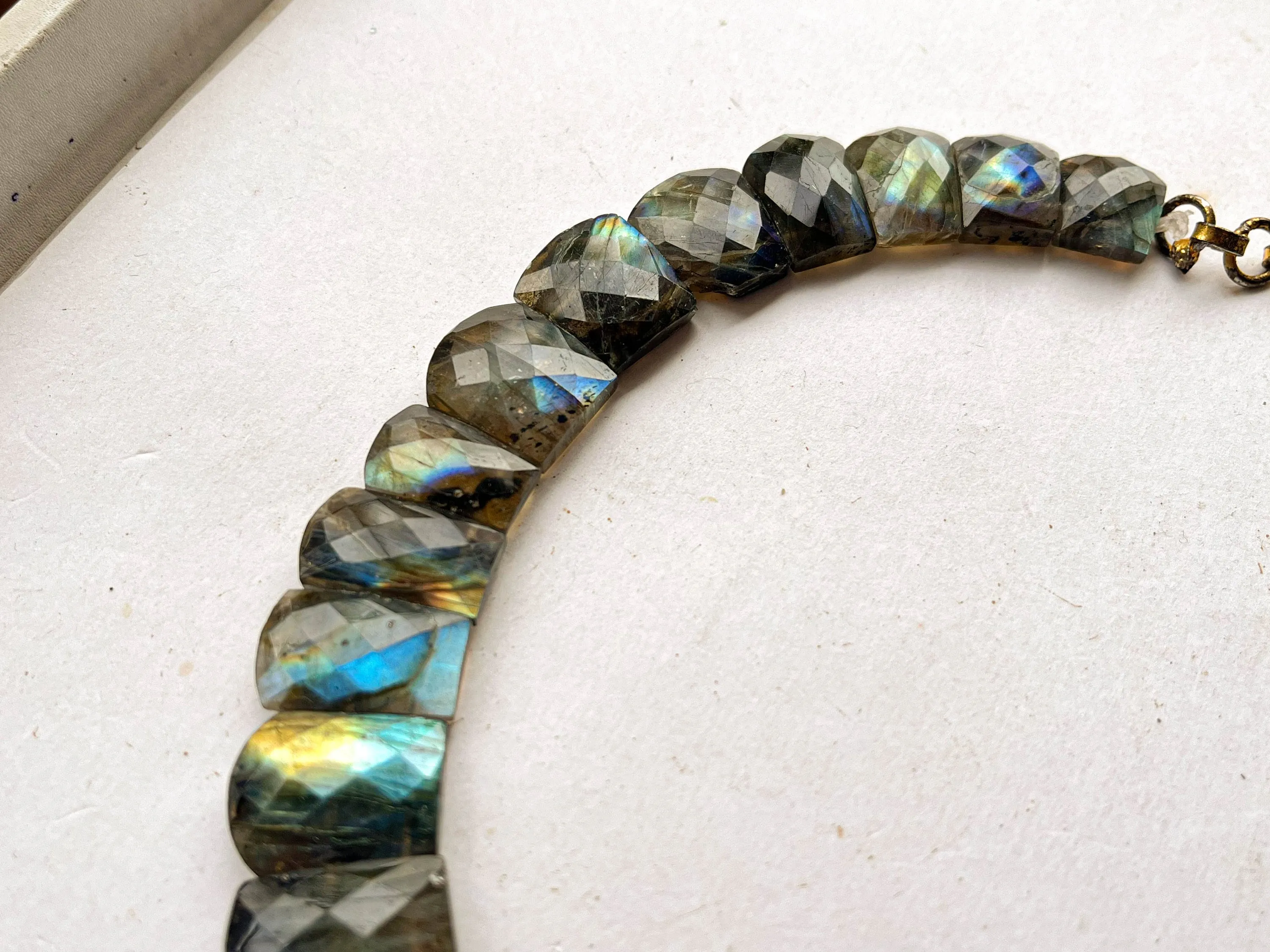 Natural Labradorite Multi Fire Bib Necklace, Cleopatra Egyptian Necklace, Fancy Beach Jewelry, AAA  Labradorite Choker Handmade Necklace