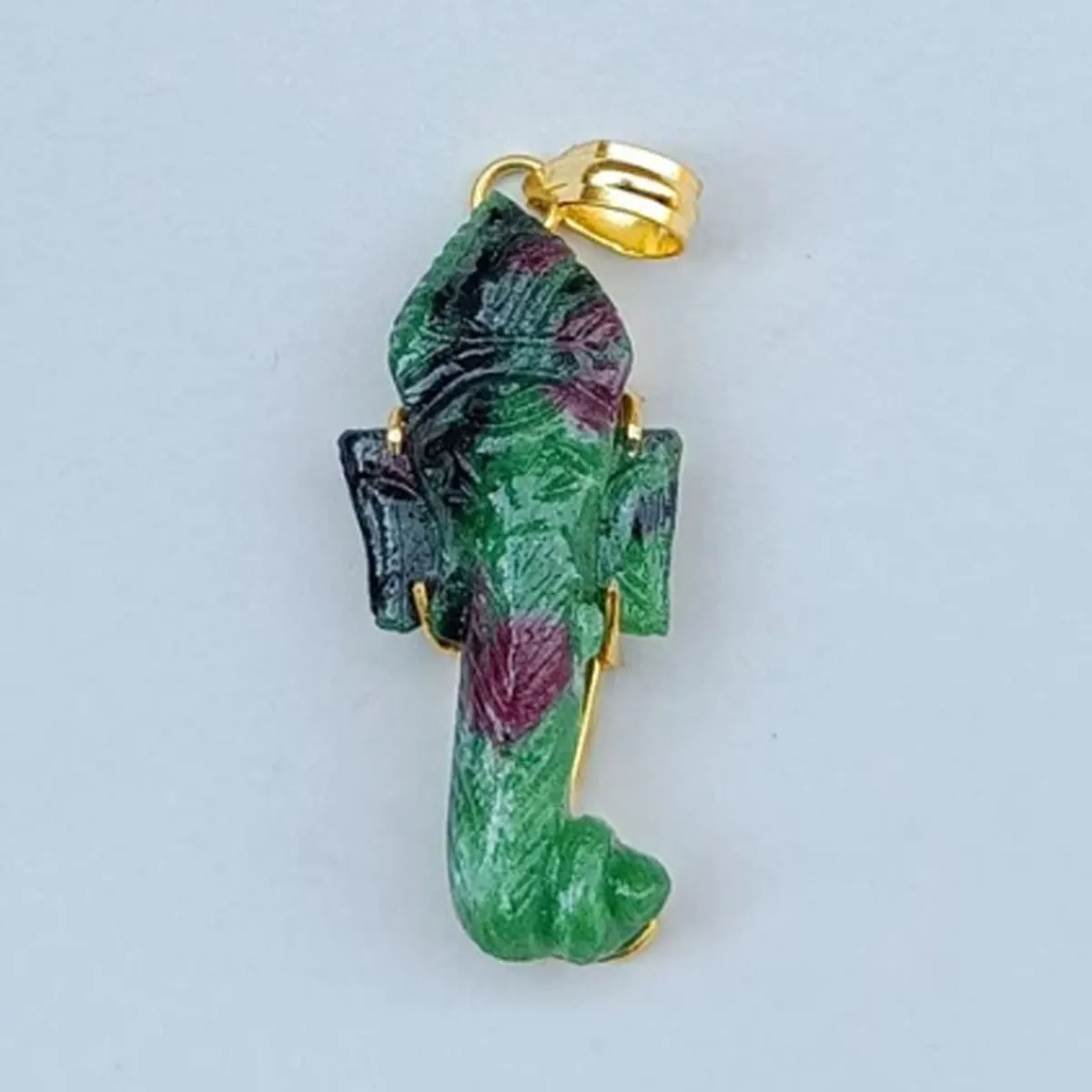 Natural Ruby Zoisite Gemstone Ganesh Carving Pendant