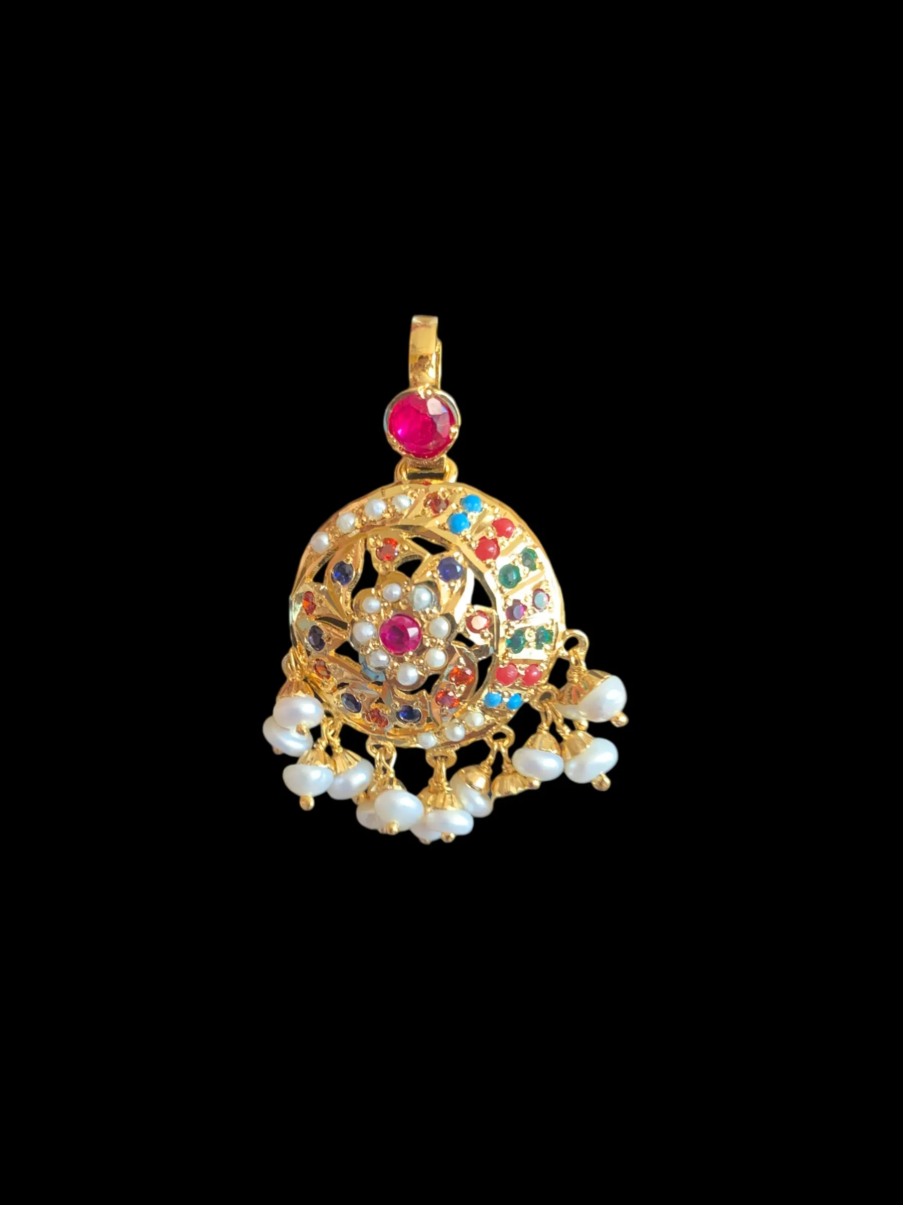 Navratan gold plated silver pendant set ( READY TO SHIP)