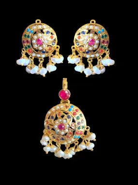 Navratan gold plated silver pendant set ( READY TO SHIP)