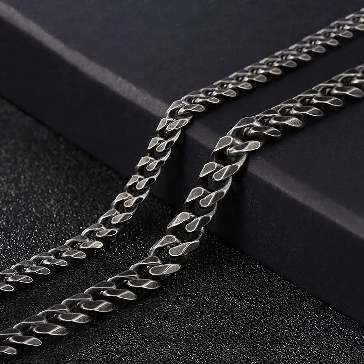 Oxidized Sterling Silver Curb Chain 9 inch Bracelet Men's Vintage Jewelry