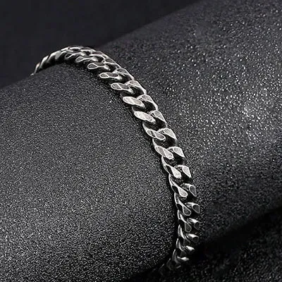 Oxidized Sterling Silver Curb Chain 9 inch Bracelet Men's Vintage Jewelry