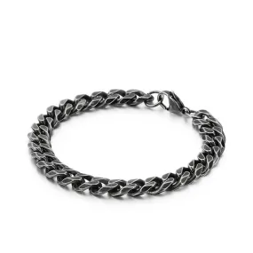 Oxidized Sterling Silver Curb Chain 9 inch Bracelet Men's Vintage Jewelry